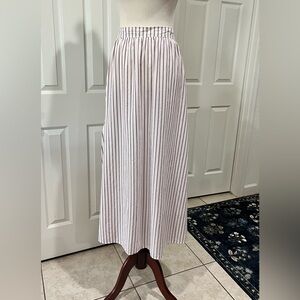J. Crew Vertical Stripe White and Maroon Double Side Slit Maxi Skirt Size Medium